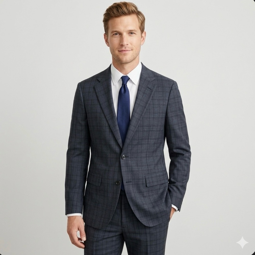 J. Crew Thompson 34S Performance Suit Jacket Navy Gray Plaid Blazer Stretch NWT